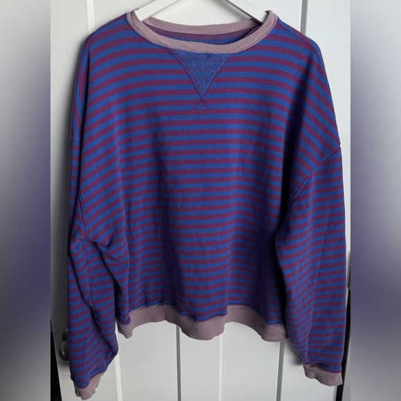 Free People We The Free Classic Striped Oversized Crewneck Blue Combo Size Small - Picture 3 of 10